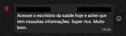 Advogado comentando que acessou o Escritório da Saúde e achou que tem muitas informações, muito rico e muito bom.